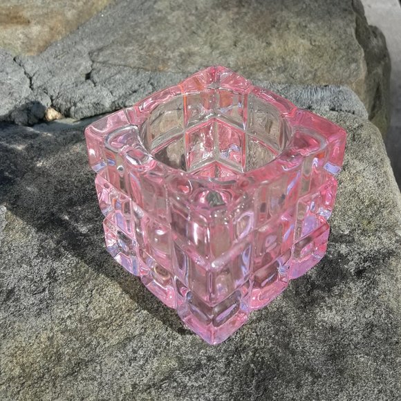 Crystal Candle Holder PINK Square Votive Glass Pink Cube Tea Light Glass Gift - Picture 4 of 5
